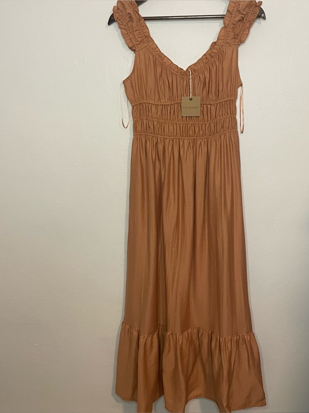 Blu Pepper Smocked Midi Dress in Terracotta Small NWT